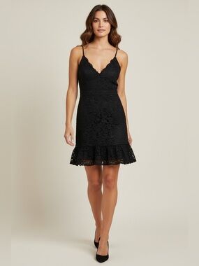 New - Main Strip Black Lace Spaghetti-Strap Mini Dress